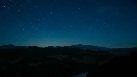 Night sky timelapse.Star and Galaxy moving over mountain in night sky.