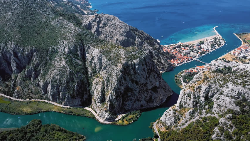 Aerial view of Cetina river, Dalmatian Coast, Croatia