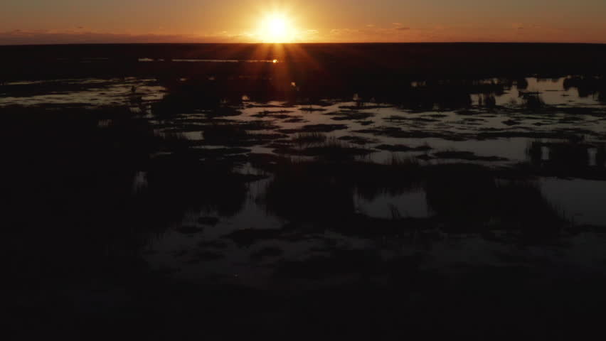 Aerial over everglades national park at sunset
