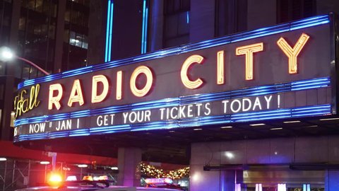 Radio City Music Hall in New York by night - MANHATTAN / NEW YORK - DECEMBER 04, 2018