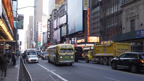 Old bus in 42nd street Manhattan - MANHATTAN / NEW YORK - DECEMBER 04, 2018
