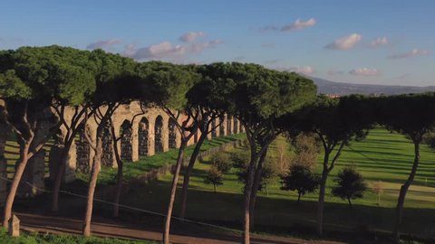 Ancient Roman Claudius aqueduct, Rome in the sunset, aerial drone, 3840x2160 
The Romans constructed numerous aqueducts to bring water into Rome: aqueducts moved water through gravity along a downward