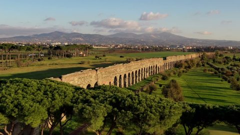 Ancient Roman Claudius aqueduct, Rome in the sunset, aerial, 3840x2160 
The Romans in 312 BC constructed many aqueducts to bring water into Rome: moved water through gravity along a downward gradient