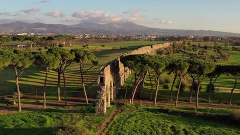 Ancient Roman Claudius aqueduct, Rome in the sunset, aerial, 3840x2160 
The Romans in 312 BC constructed many aqueducts to bring water into Rome: moved water through gravity along a downward gradient
