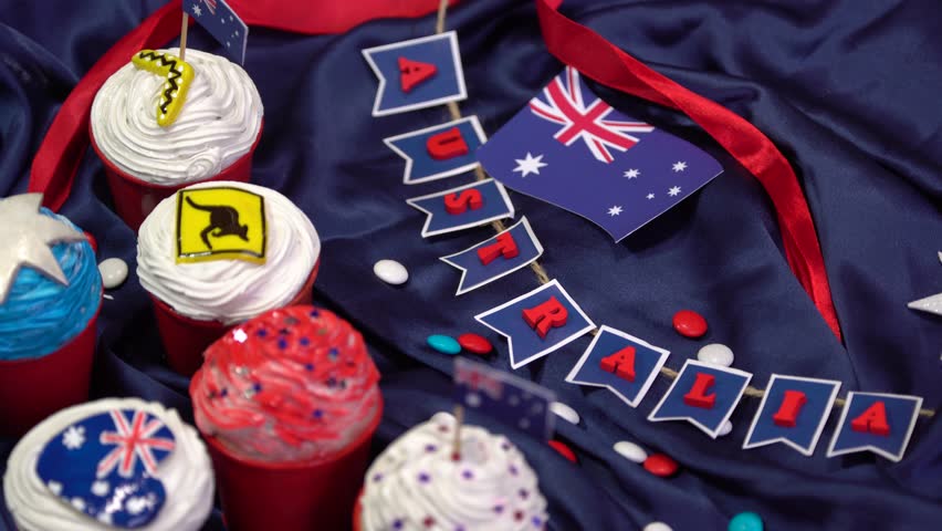 Australian Themed Cupcakes For A Stock Footage Video (100% Royalty-free 