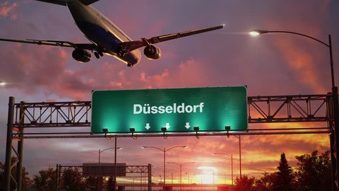 Airplane Landing Dusseldorf deutsche during a wonderful sunrise