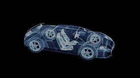 The hologram of a wireframe sport Car. 3D animation of racing vehicle on a black background with a seamless loop - Powered by Shutterstock - Get 15% off with code: PIKWIZARD15