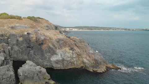 Drone filming around big and long seashore cliffs, Bulgaria