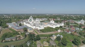 Flight over the churches and the Kremlin of Rostov the Great, Yaroslavl Region, Russia