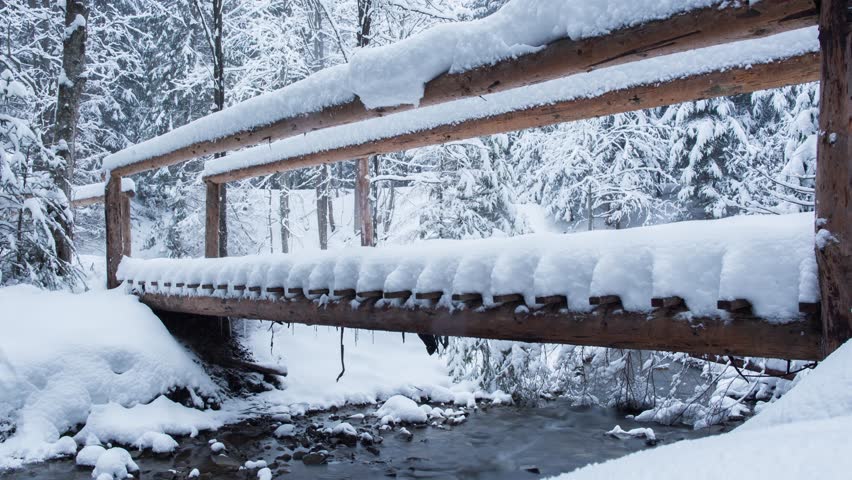  wooden  bridge  in the winter scenery