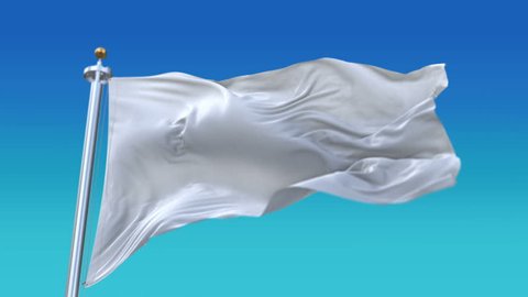 looping Blank plain white flag with flagpole waving in wind.A fully digital rendering,The animation loops at 20 seconds.flag 3D animation background.