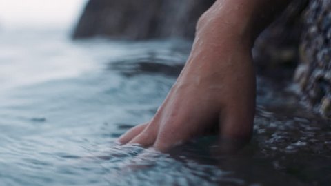 close up hands touching water refreshing stream flowing fresh river splashing sustainability concept