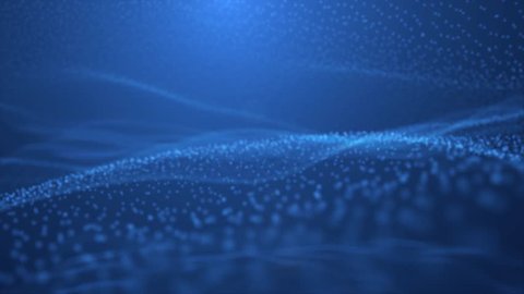 Glittering blue small particle waves background. Amazing blue dust animation background