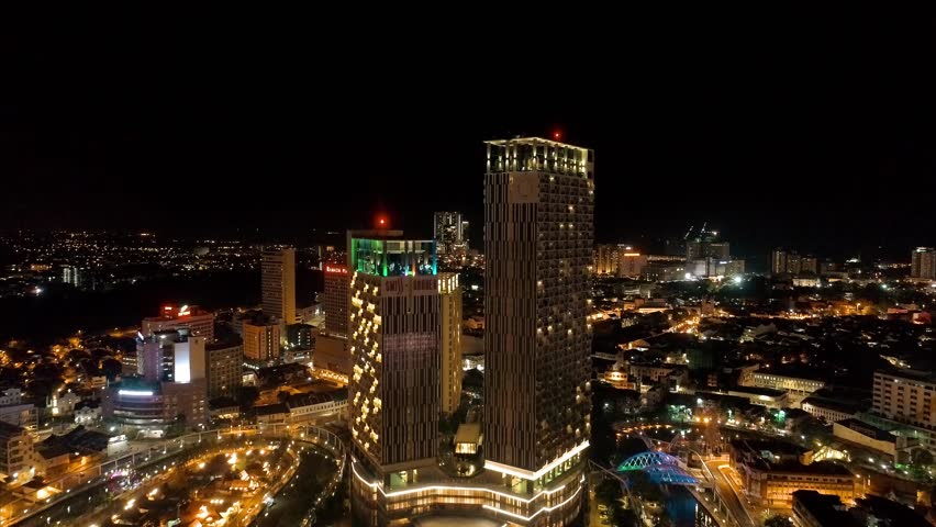 Aerial Night View Historical Malacca City Stock Footage Video (100% 