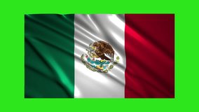 Mexico flag waving,loopable on green screen