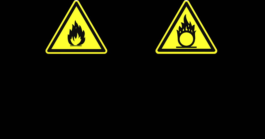 Flammable sign,warning signs.3d animation flammable symbol,warning symbols with alpha matte channel. 4k metal sign,symbol.