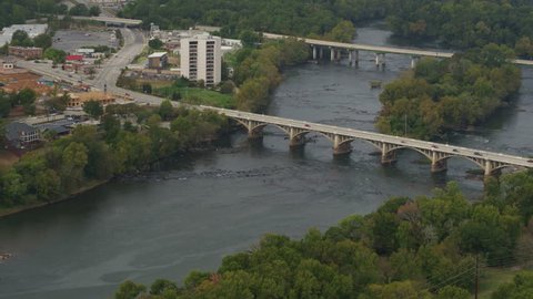 South Carolina Columbia Aerial Panning around Congaree River with bridges 10/17