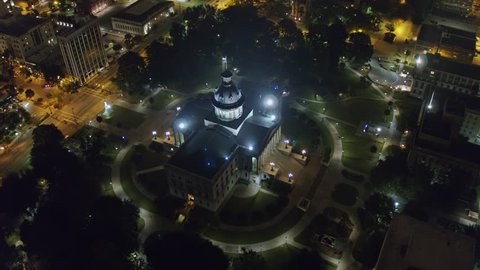 South Carolina Columbia Aerial Rotating around Capitol building at night 10/17