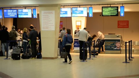 Ufa, Russia - APR 16: Passengers at the airport check-in on April 24, 2016 Ufa, Russia
