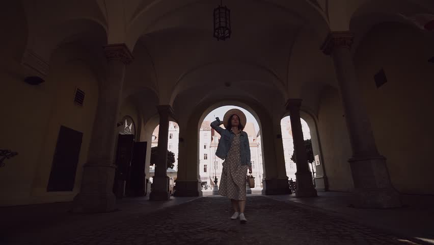 Young girl running in the city