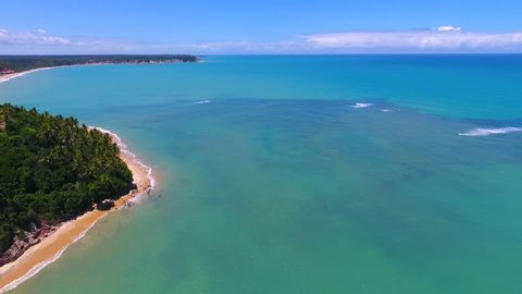 Aerial view of Satú beach in Caraíva, Porto Seguro, Bahia, Brazil. Great beach scene. Fantastic landscape. Vacation travel. Travel destination. Vacation concept.