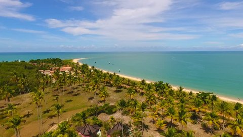 Aerial view of Corumbau beach in Caraíva, Porto Seguro, Bahia, Brazil. Great beach scene. Fantastic landscape. Vacation travel. Travel destination. Vacation concept.