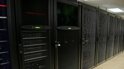 Server in Data Center. Cloud computing data storage. Block chain technology
