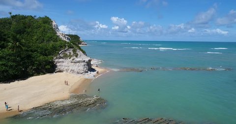 Aerial view of Trancoso beach, Bahia, Brazil. Great beach scene. Fantastic landscape. Vacation travel. Travel destination. Vacation concept. Espelho's beach. Paradisiac beach. Tropical travel.