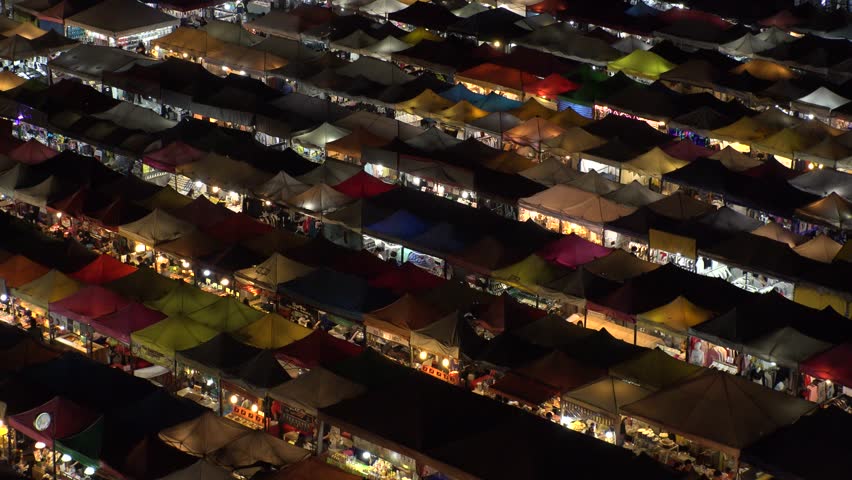 BANGKOK,  THAILAND - CIRCA OCTOBER 2018 : View of RATCHADA ROT FAI NIGHT MARKET at night.