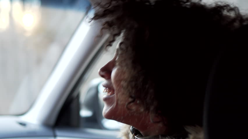 Woman talking in moving car road trip | Shutterstock HD Video #1021552939