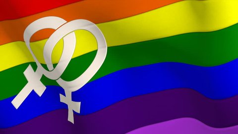 LGBT Rainbow Flag With Lesbian Couple Symbol. Realistic Graphic, Seamlessly Looped Video Footage