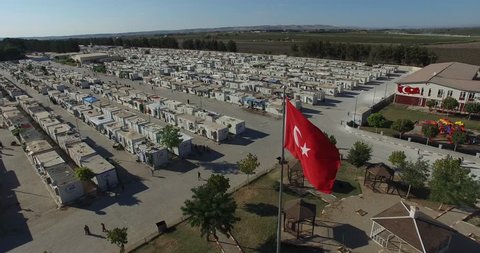 Aerial shot of  syrian refugees camp in Sanliurfa, Turkey. 02.10.2017