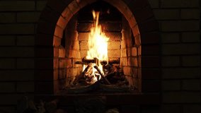 front view of fireplace with burning firewood in rural house at night - Powered by Shutterstock - Get 15% off with code: PIKWIZARD15