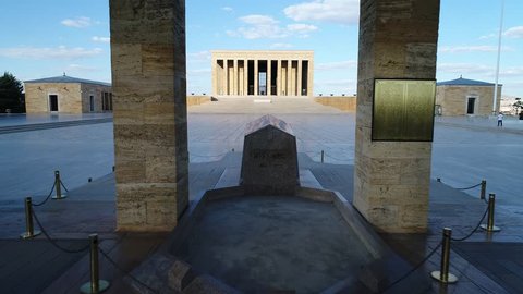 Aerial footage of Ataturk Mausoleum, Anitkabir, monumental tomb of Mustafa Kemal Ataturk, first president of Turkey in Ankara, Tomb of modern Turkey's founder lies here. Ankara, Turkey - June 26, 2018