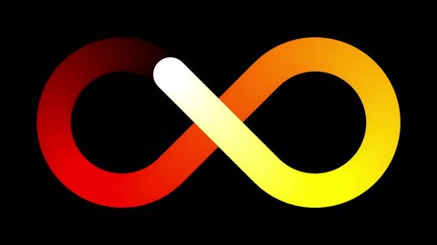Infinity symbol - set of loopable icons - white yellow orange red gradient on black background