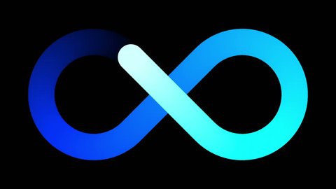 Infinity symbol - set of loopable icons - white cyan blue gradient on black background