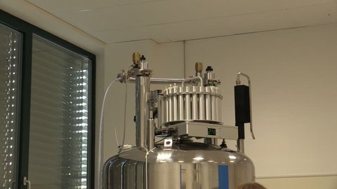 OLOMOUC, CZECH REPUBLIC, SEPTEMBER 28, 2018: Nuclear magnetic resonance NMR spectrometers for structural analysis genetic proton, proteins molecules, broadband observed probe work