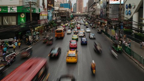 BANGKOK / THAILAND– MARCH 2018: Traffic jam in Bangkok, Thailand. Timelapse ProRes 422 in 4k