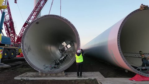 Construction of the Primorskaya-1 wind farm, on the coast of the Azov Sea near Berdyansk, Ukraine