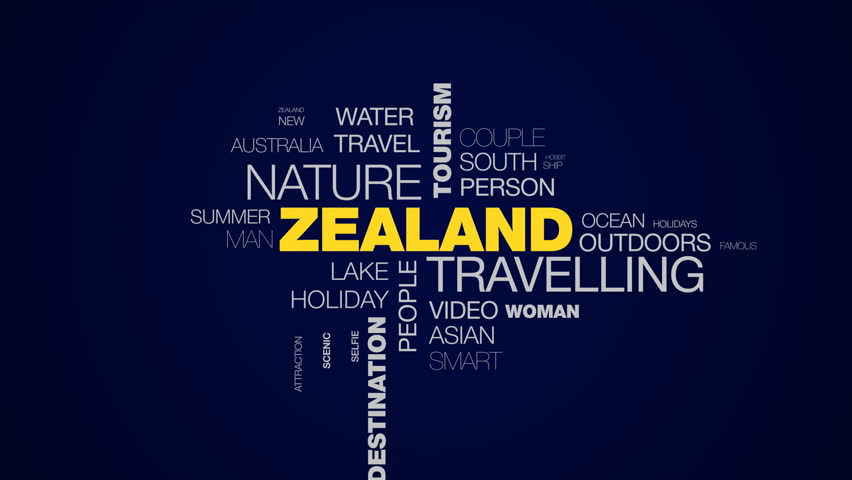Zealand travelling nature tourism island landscape lifestyle vacation tourist destination sightseeing animated word cloud background in uhd 4k 3840 2160. | Shutterstock HD Video #1021629625