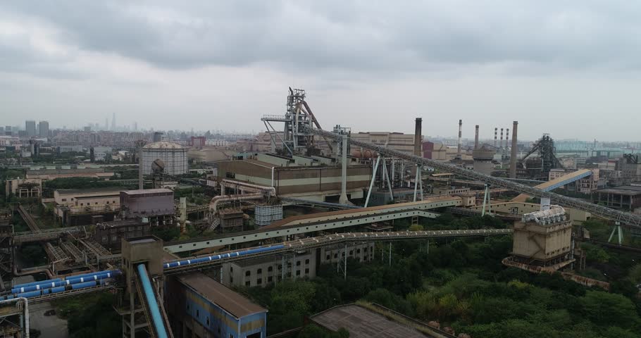 aerial view of Steel mills that had gone into shutdown