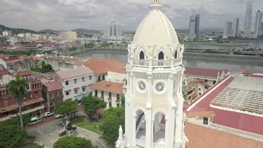 Aerial Drone View of Casco Viejo, the old town of Panama City.  Royalty-Free Stock Footage #1021635664