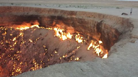 Darvaza Gas Crater Pit Breathtaking Close Up Flames View