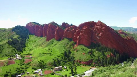 Jeti Oguz Rocks Red Colored Seven Bulls Formation View