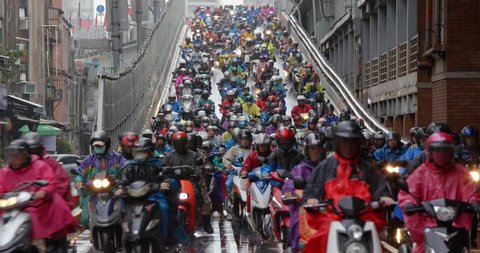 Dihua Street, Taipei city, 26 December 2018:- Crowded of scooter in taipei city