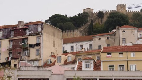 LISBON, PORTUGAL - DEC 25, 2018: Lisbon winter - city center buildings architecture