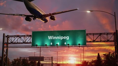Airplane Landing Winnipeg during a wonderful sunrise