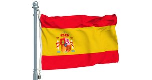 Spanish flag waving on white background, animation. 3D rendering