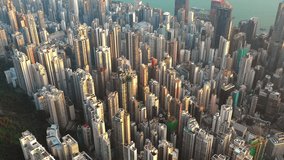 Fly over above Urban city scene around central area in day, Hong Kong , 4k high resolution video