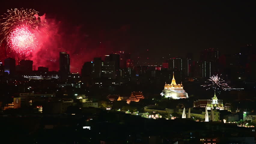 4K Fireworks display over Wat Saket in Bangkok